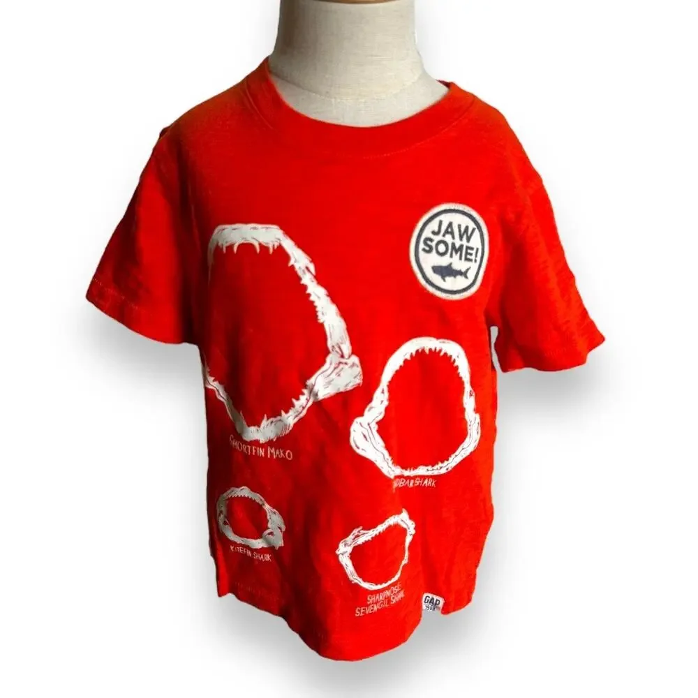 5/$35    Gap Boys Tee Shirt Size 4 Orange JawSome Jaw Some Shark Print Slub Knit